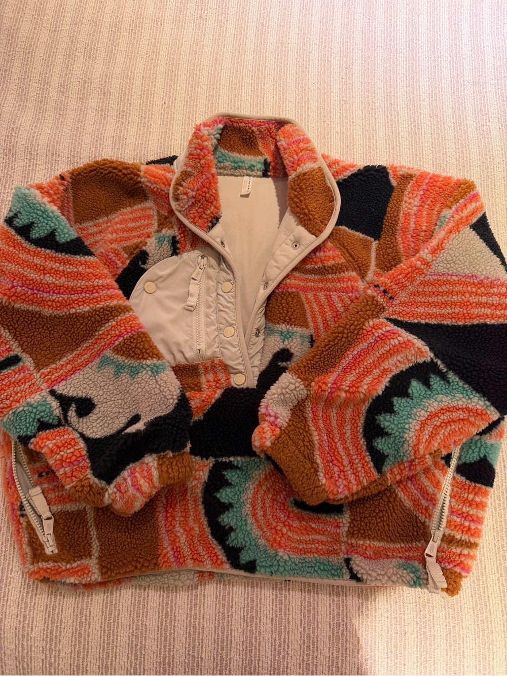 Free People Hit the Slopes Women's Multi-Color Patterned Sherpa Pullover Sweater